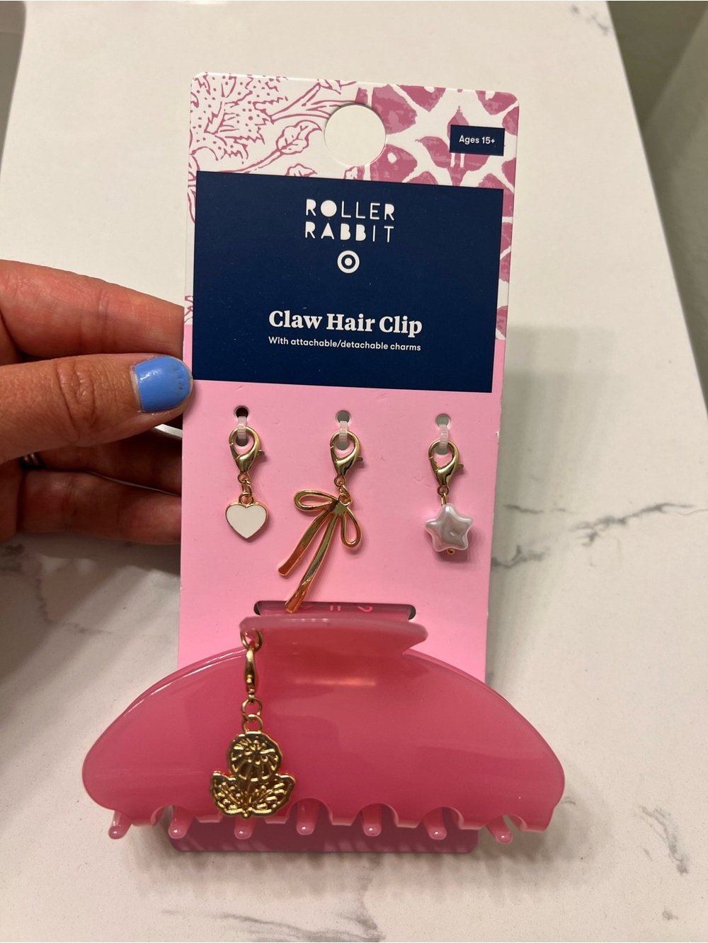 Roller Rabbit Pink Claw Clip + Charms